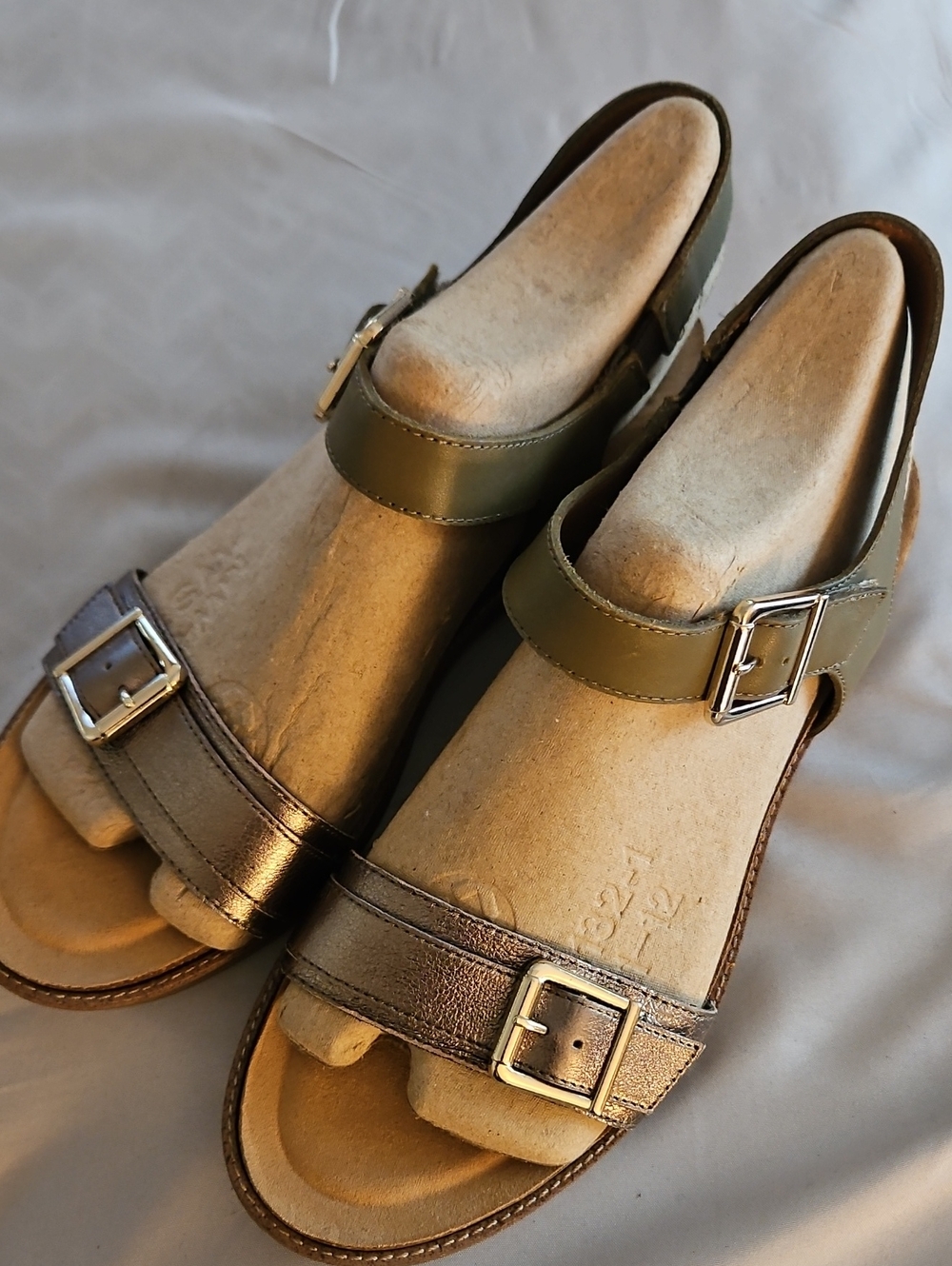 Women's Olive Green and Metallic Silver Buckle Sandals